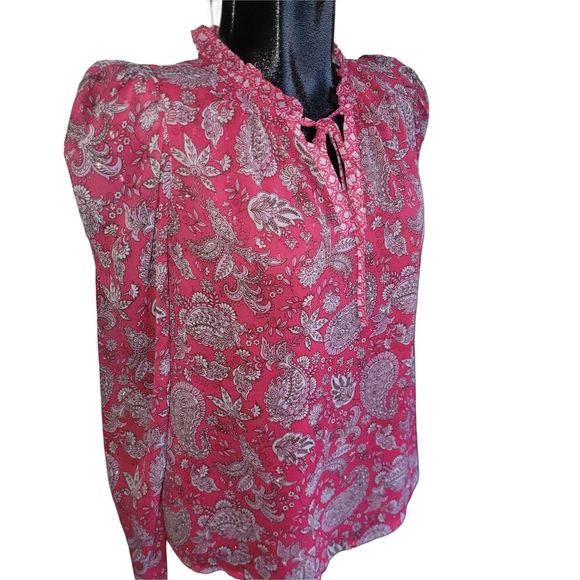 Cupcakes and Cashmere Pink Paisley Puff Sleeve Blouse S - Picture 3 of 7